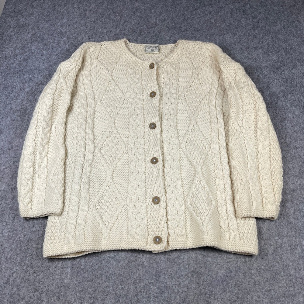 Connemara Knitwear Cardigan Womens L Cream Merino Wool Aran Cable Knit Ireland - Picture 1 of 8